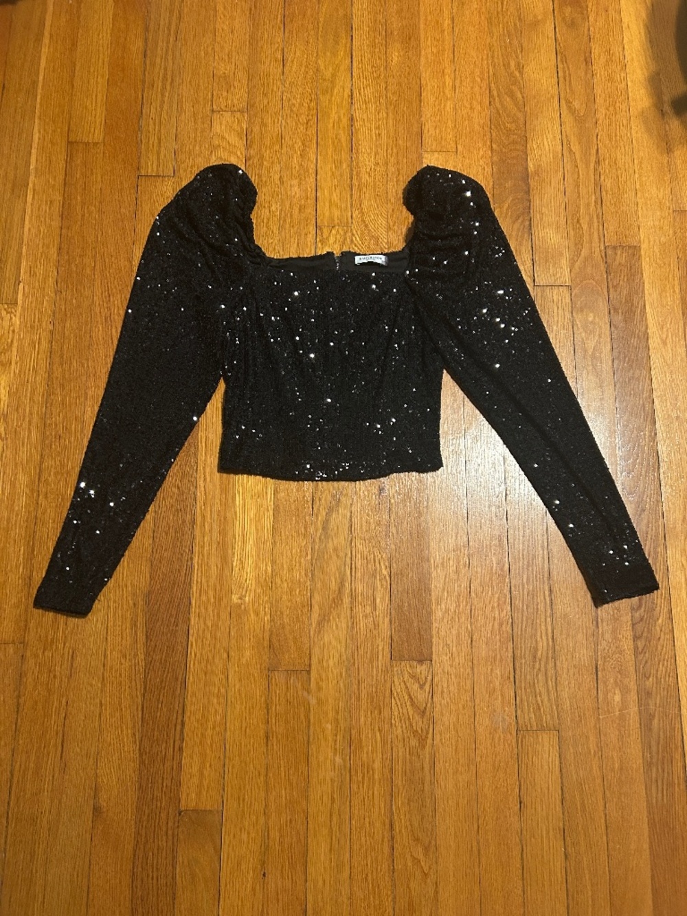 Ramy Brook Black Sequin Skye Puff Shoulder Long Sleeve Top Women’s 4